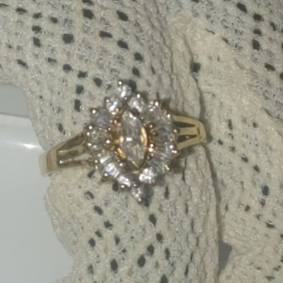 Cluster Ring Gold Plated over 925 Sterling Silver Marquise Cut Cubic Zirconia - Picture 5 of 9